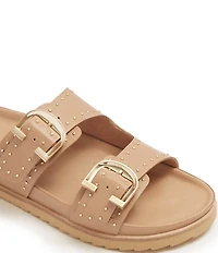 FRANKIE4 Deon Leather Studded Buckled Slide Sandals