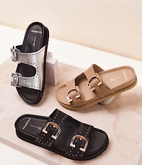 FRANKIE4 Deon Leather Studded Buckled Slide Sandals