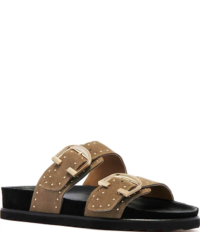 FRANKIE4 Deon Studded Suede Buckled Footbed Slides