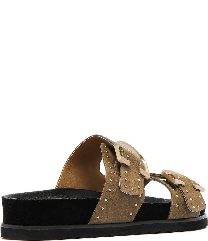 FRANKIE4 Deon Studded Suede Buckled Footbed Slides