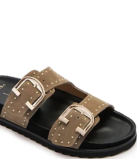 FRANKIE4 Deon Studded Suede Buckled Footbed Slides