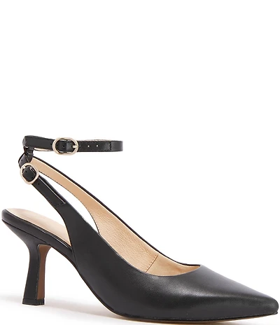FRANKIE4 Gigi Leather Pointed Toe Slingback Ankle Strap Pumps
