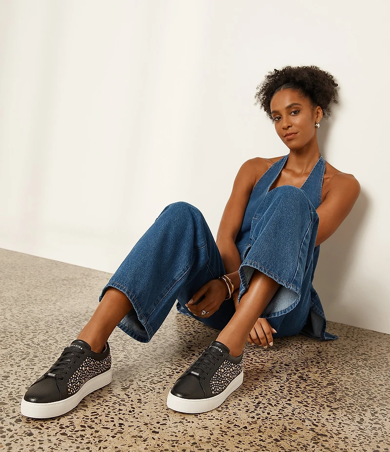 FRANKIE4 Mim V Studded Leather Lace Up Sneakers