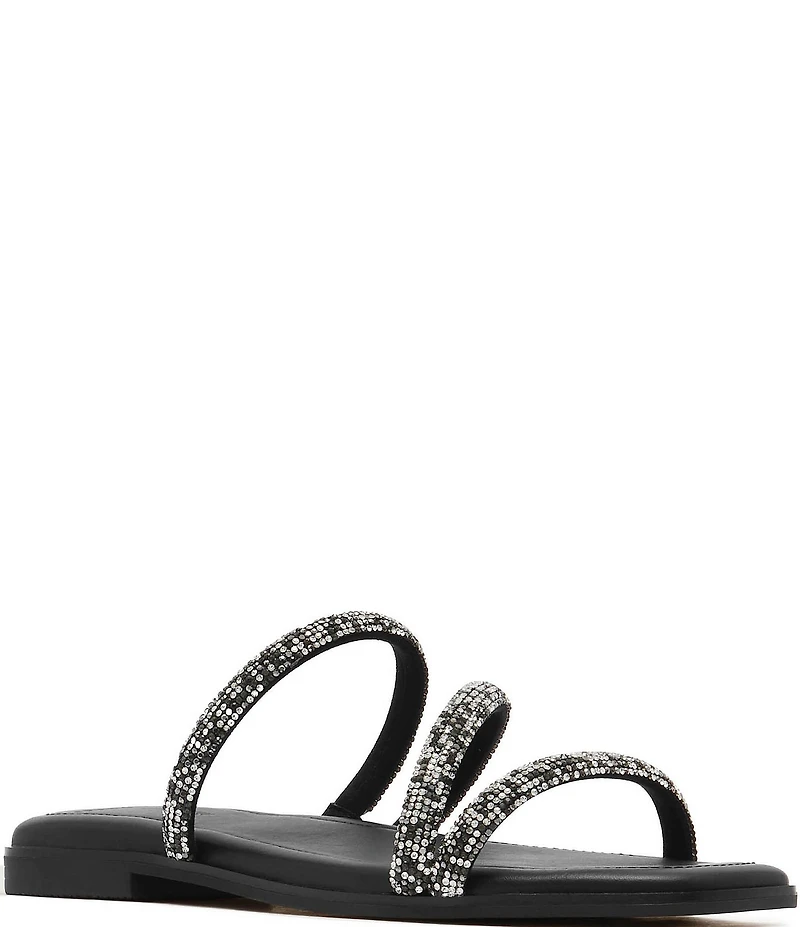 FRANKIE4 Remy Crystal Asymmetrical Square Toe Slide Sandals
