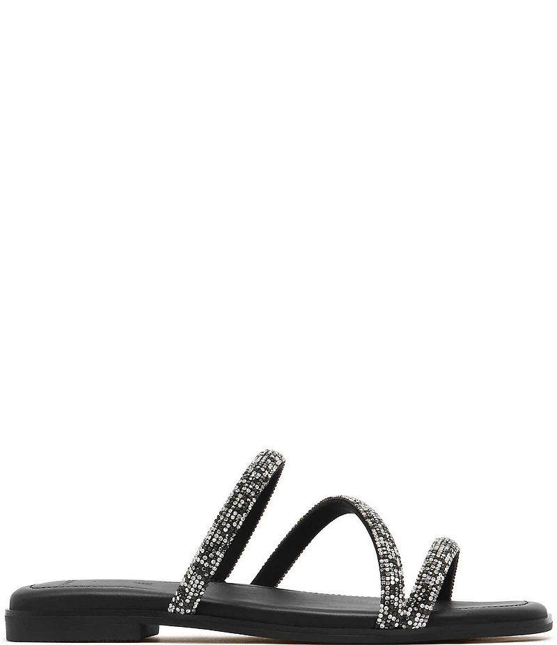 FRANKIE4 Remy Crystal Asymmetrical Square Toe Slide Sandals