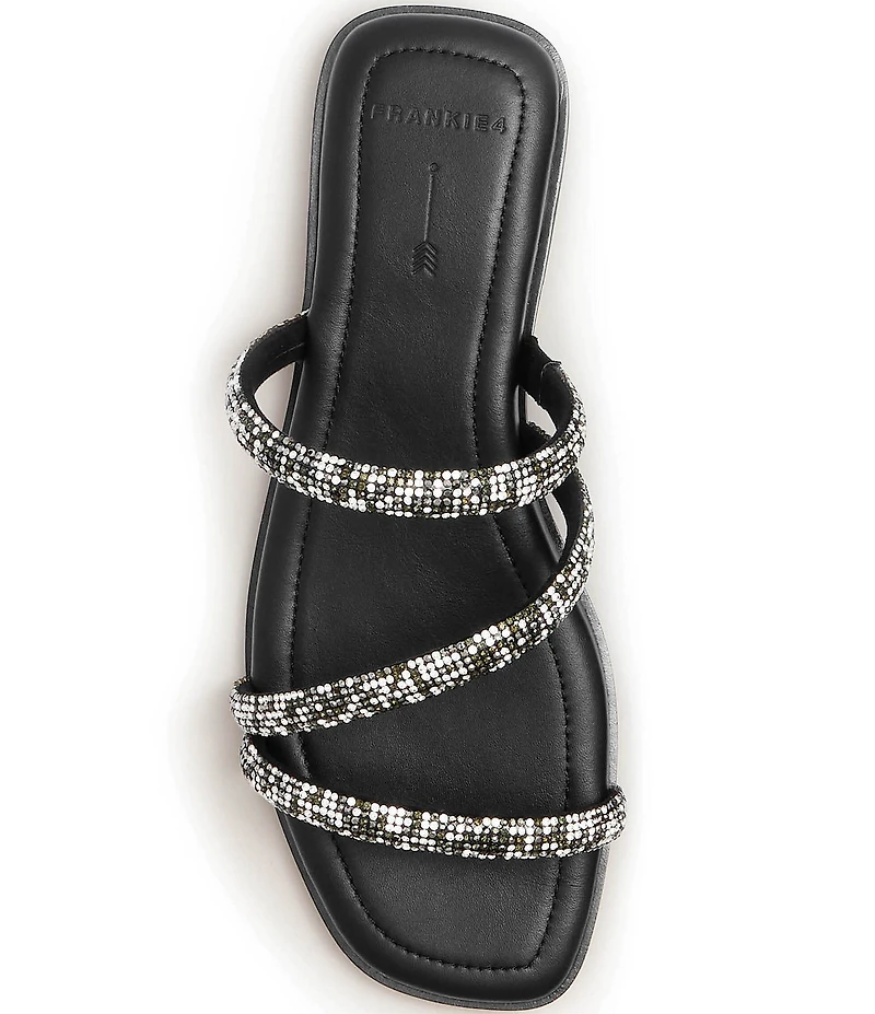 FRANKIE4 Remy Crystal Asymmetrical Square Toe Slide Sandals