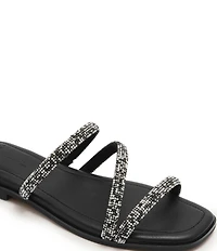 FRANKIE4 Remy Crystal Asymmetrical Square Toe Slide Sandals