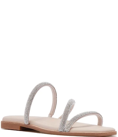 FRANKIE4 Remy Crystal Asymmetrical Square Toe Slide Sandals