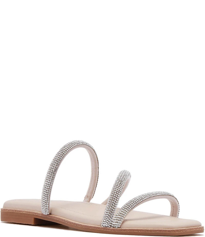 FRANKIE4 Remy Crystal Asymmetrical Square Toe Slide Sandals