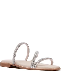 FRANKIE4 Remy Crystal Asymmetrical Square Toe Slide Sandals
