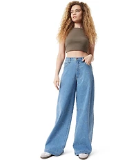 FRAYED Jeans High Rise Baggy Heart Detail Barrel Wide Leg Jeans