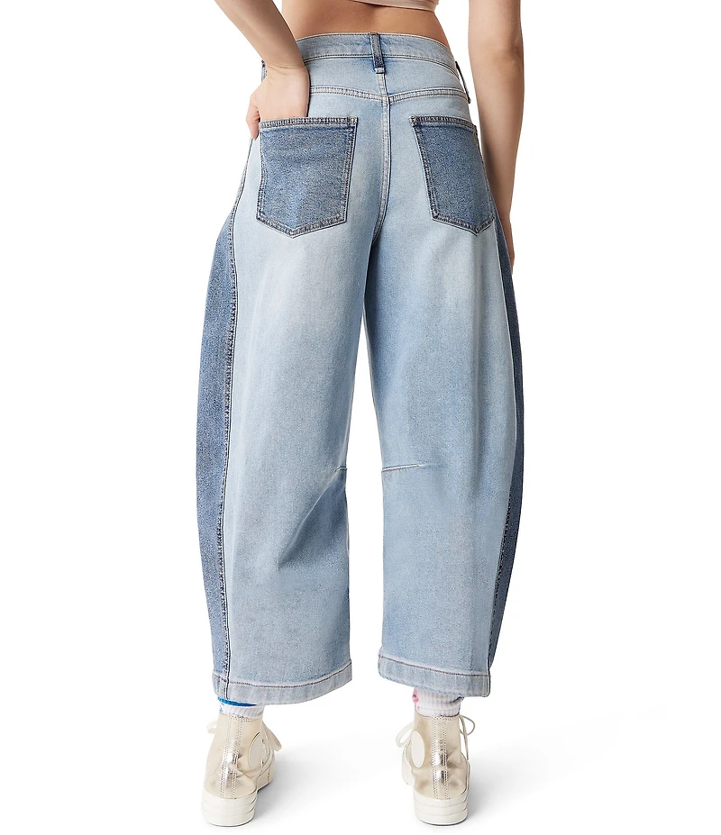 FRAYED Jeans High Rise Color Block Barrel Jeans