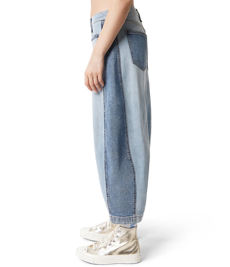 FRAYED Jeans High Rise Color Block Barrel Jeans