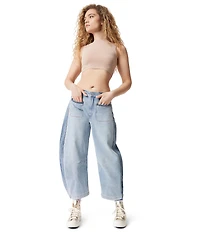 FRAYED Jeans High Rise Color Block Barrel Jeans