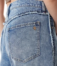 FRAYED Jeans Low Rise Baggy Barrel Side Seamed Wide Leg Jeans