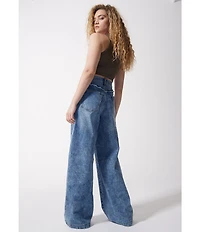 FRAYED Jeans Low Rise Baggy Barrel Side Seamed Wide Leg Jeans