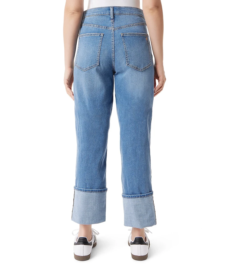 FRAYED Jeans Relaxed Straight High Cuff Low Rise Jeans