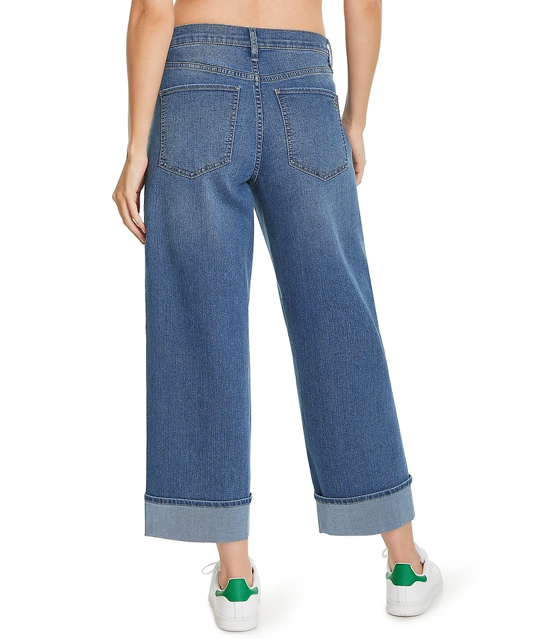 FRAYED Jeans Wide Leg Cuffed Cropped Jeans