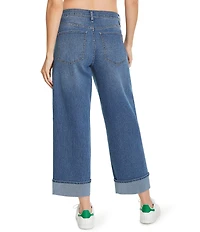 FRAYED Jeans Wide Leg Cuffed Cropped Jeans