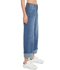 FRAYED Jeans Wide Leg Cuffed Cropped Jeans