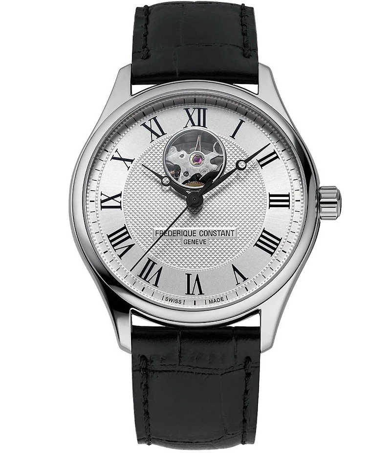 Frederique Constant Men's Classic Heartbeat Automatic Black Leather Strap Watch