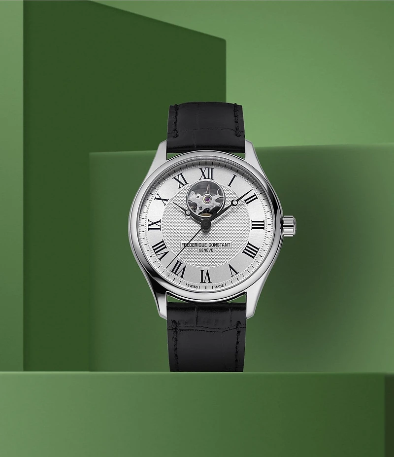 Frederique Constant Men's Classic Heartbeat Automatic Black Leather Strap Watch