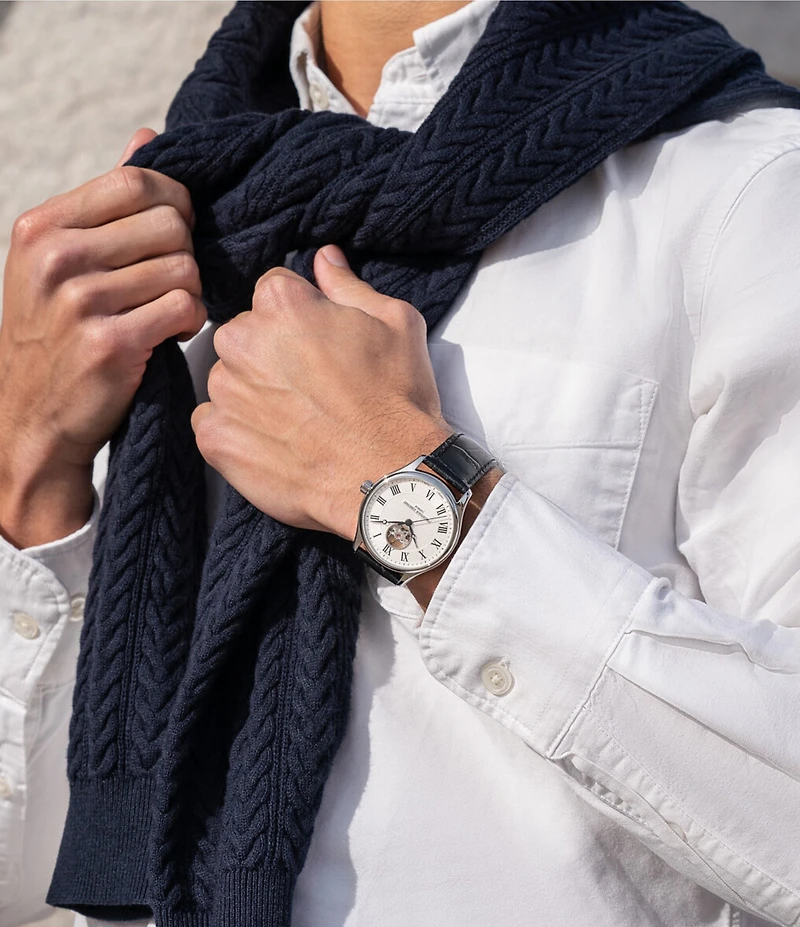 Frederique Constant Men's Classic Heartbeat Automatic Black Leather Strap Watch