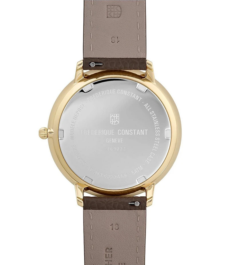 Frederique Constant Unisex Classics Quartz Analog Moonphase Brown Leather Strap Watch