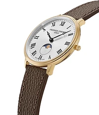 Frederique Constant Unisex Classics Quartz Analog Moonphase Brown Leather Strap Watch