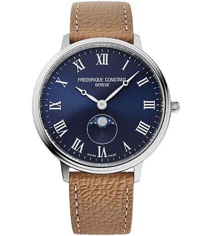Frederique Constant Unisex Classics Quartz Analog Moonphase Light Brown Leather Strap Watch