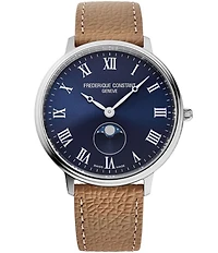 Frederique Constant Unisex Classics Quartz Analog Moonphase Light Brown Leather Strap Watch