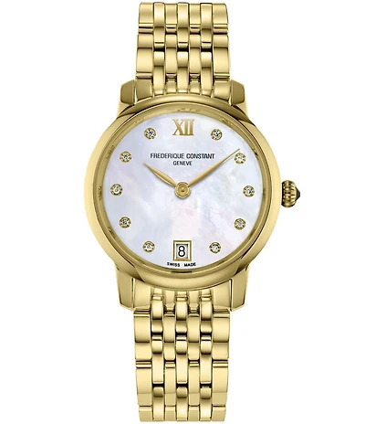 Frederique Constant Women's Classic Slimline Quartz Analog Gold Tone Stainless Steel Bracelet Watch