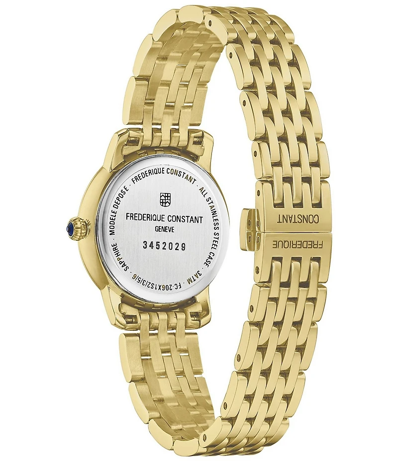 Frederique Constant Women's Classic Slimline Quartz Analog Gold Tone Stainless Steel Bracelet Watch