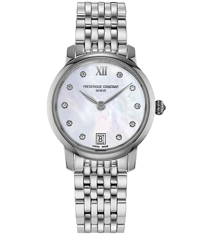 Frederique Constant Women's Classic Slimline Quartz Analog Stainless Steel Bracelet Watch