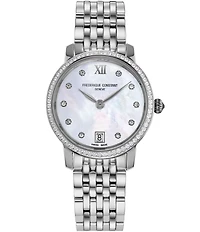 Frederique Constant Women's Classic Slimline Crystal Quartz Analog Stainless Steel Bracelet Watch