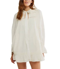 Free People 5 O'clock Tea Time Tie Neckline Long Sleeve Mini Dress