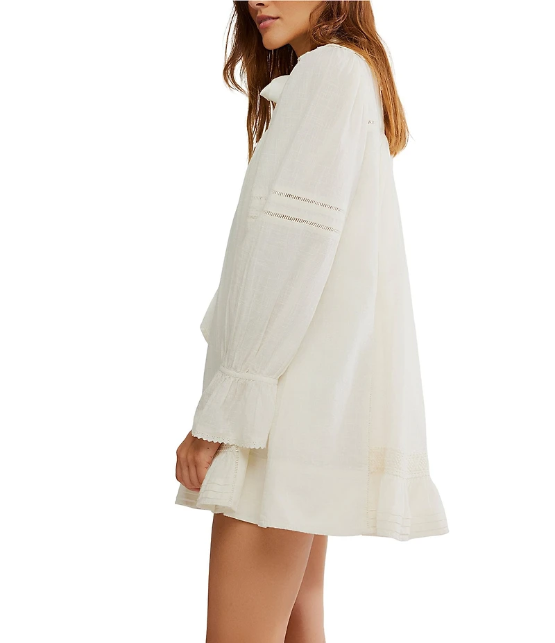 Free People 5 O'clock Tea Time Tie Neckline Long Sleeve Mini Dress
