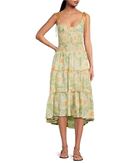 Free People Adriel Floral Print V-Neck Sleeveless Tiered Midi Dress