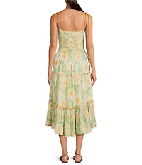 Free People Adriel Floral Print V-Neck Sleeveless Tiered Midi Dress