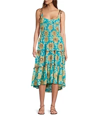 Free People Adriel Floral Print V-Neck Sleeveless Tiered Midi Dress
