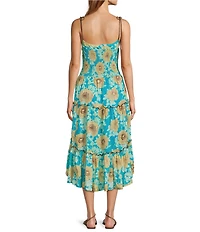 Free People Adriel Floral Print V-Neck Sleeveless Tiered Midi Dress