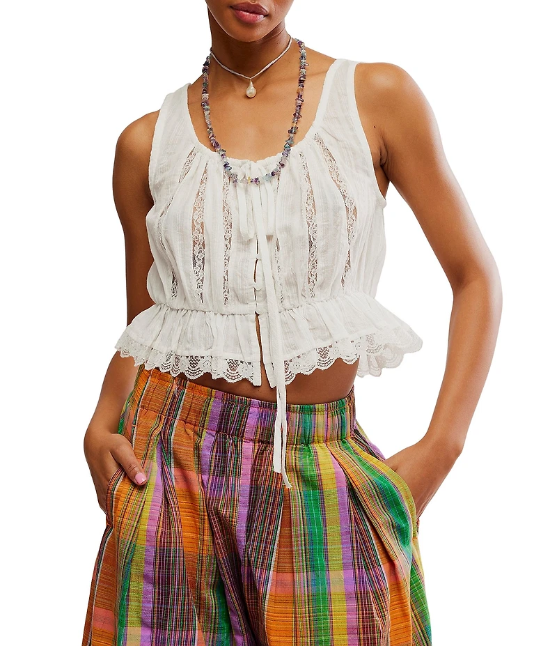 Free People Alana Scoop Neck Sleeveless Lace Tank