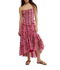 Free People Alejandra Floral Print Smocked Square Neck Tiered Midi Dress