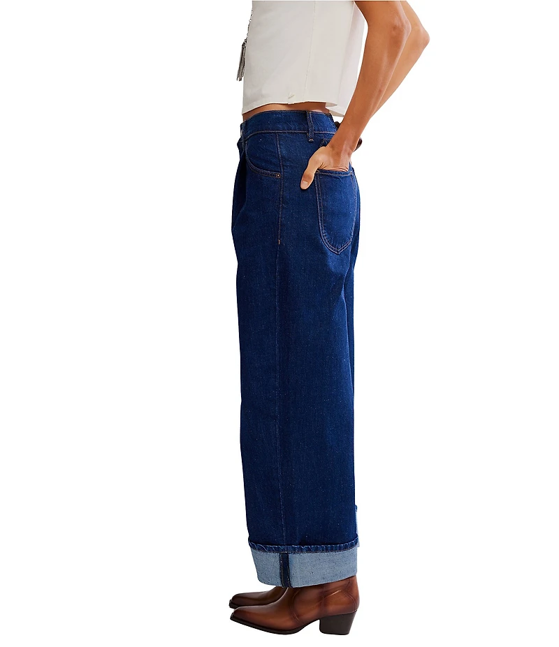 Free People Alia Mid Rise Wide Leg Denim Jeans