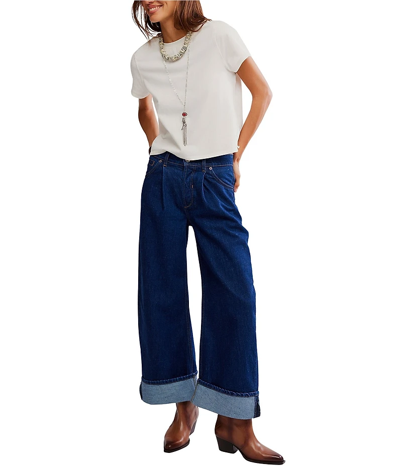Free People Alia Mid Rise Wide Leg Denim Jeans
