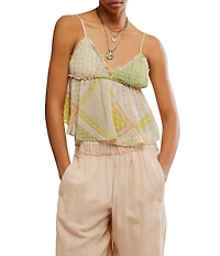 Free People Alix Patchwork Print V-Neck Sleeveless Peplum Tank Top