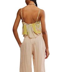 Free People Alix Patchwork Print V-Neck Sleeveless Peplum Tank Top