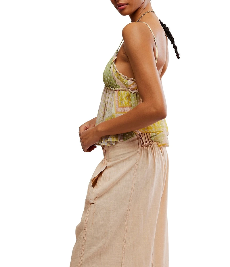 Free People Alix Patchwork Print V-Neck Sleeveless Peplum Tank Top