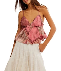 Free People Alix Patchwork Print V-Neck Sleeveless Peplum Tank Top