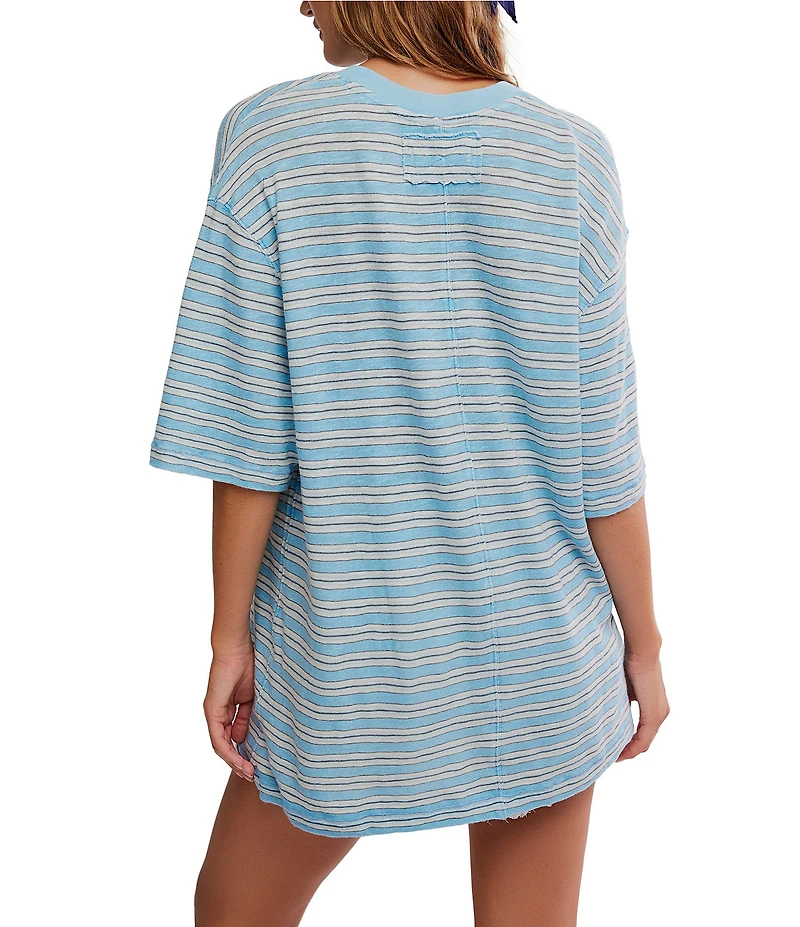 Free People All Love Stripe Print Front Pocket Scoop Neck Short Sleeve Tee